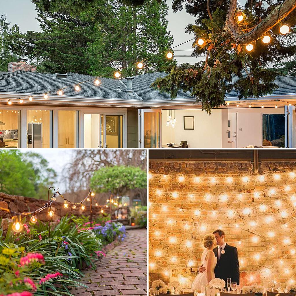 GLUROO 18M Rainproof String Warm G40 LED E12 Garden Birthday Party School Halloween Decorations Lights, White, 30+1 Bulbs, Base, Break-Resistant,
