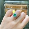 Small Square Emerald Jewelry Set Internet Famous Noblewoman Necklace Pendant Ring Earring Women's