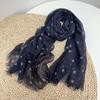 Versatile Navy Blue Polka Dot Scarf Japanese Style Pure Linen Printed Women'S Scarf Beach Sunscreen Silk Scarf
