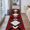 Modern Red Geometric Runner Carpet Black White Diamond Pattern with Gold Border Minimalist Hallway Floor Mat Home Decoration