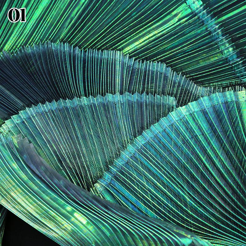 1M Iridescent Organ Pleated Fabric Shiny Magic Coloured Voile Fabric For DIY Costume Wedding Photography Background Decor