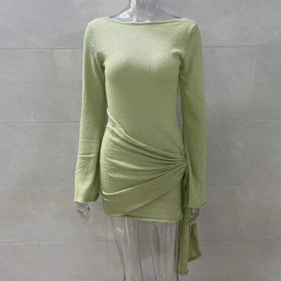 Yousheng Women's Sexy Bodycon Mini Dress Long Sleeve Backless Slim Dress Crew Neck Formal Evening Gown Party Club Dress