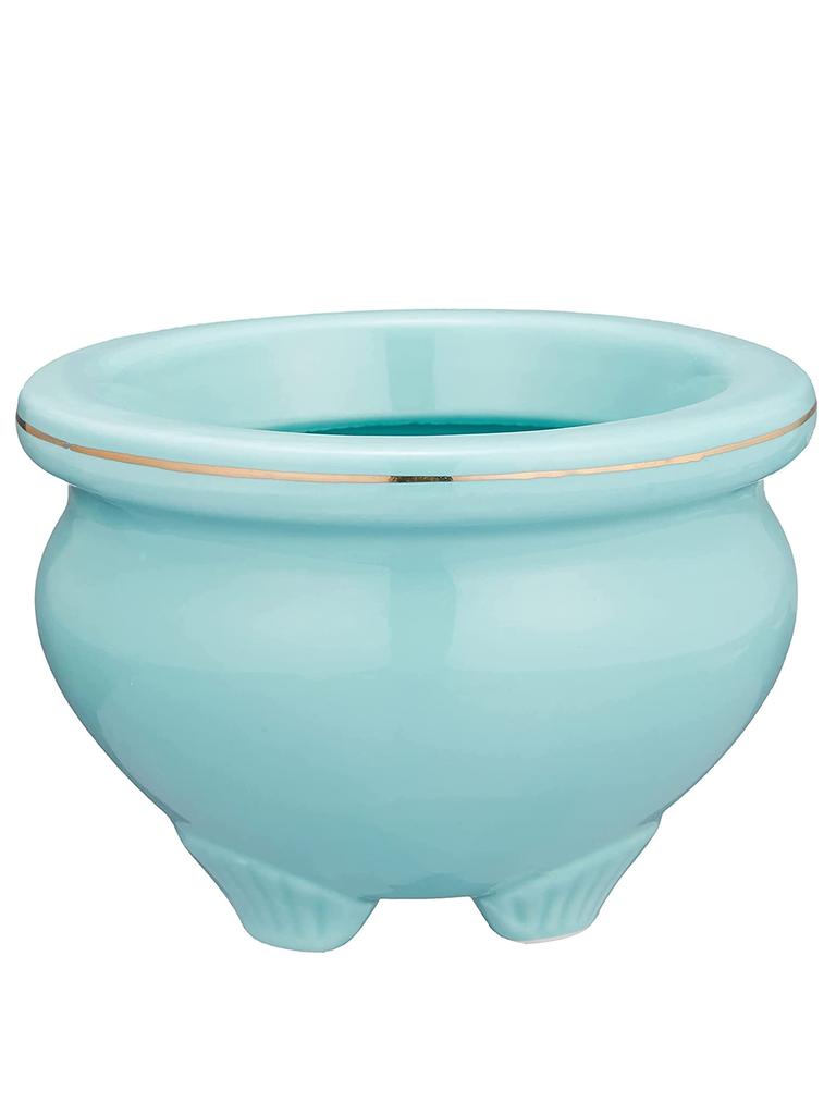 Maruesu Buddhist Altar Supplies: Celadon Gold Lotus Incense Burner, 4.0 inches, Blue