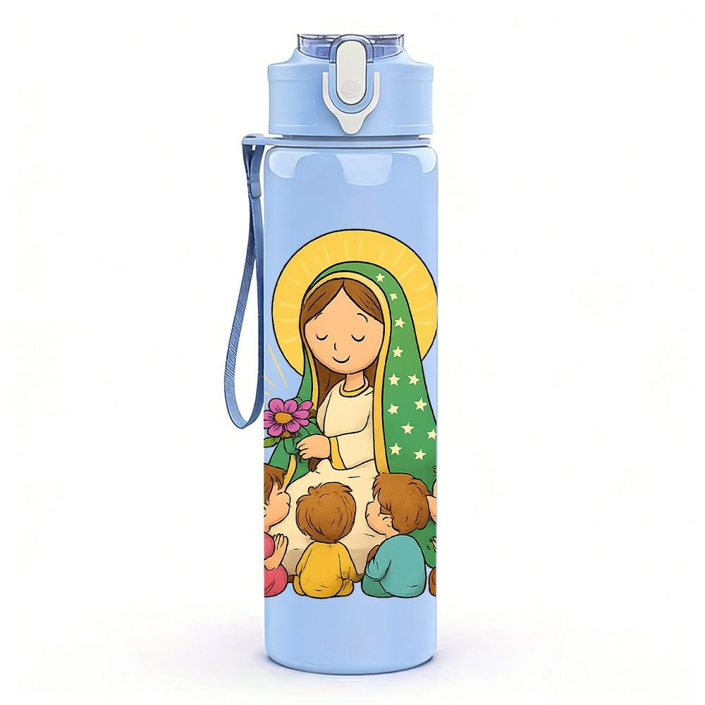 1PC Virgin Mary Kids Heart Frame 750ml Color Plastic Sports Water Bottle Leakproof Flip Straw Lid For Sports Office Home Use