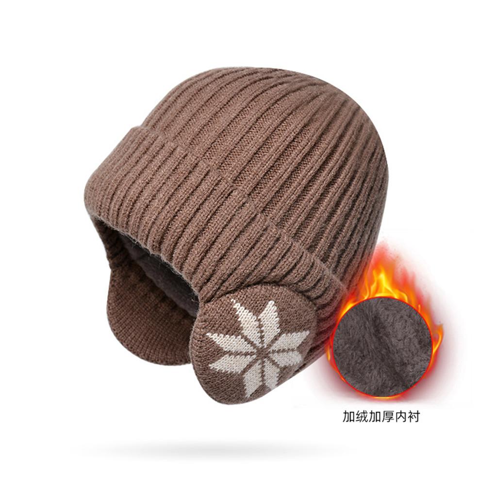 Winter warm pullover knitted wool hat, men's and women's fleece-lined thickened hat, outdoor cycling earmuff hat