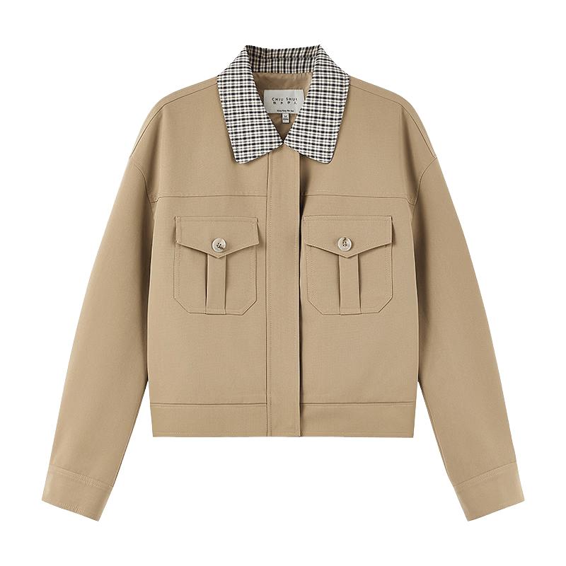 Retro Plaid Spliced Zipper Jacket