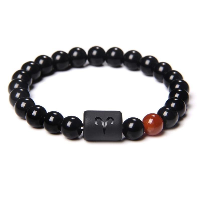 12 Sternbilder Sternzeichen Schwarzes geflochtenes Lederarmband Krebs Löwe Jungfrau Waage Gewebtes Glaskuppelschmuck Punk Herrenarmband