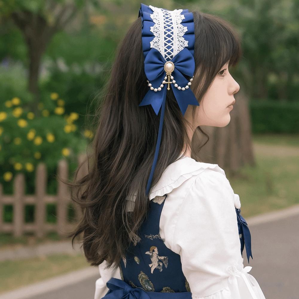 Ribbon Bow Ruffled Hairband Sweet Maid Cosplay Headdress Lolita Hair Clip  Masquerade Headpiece