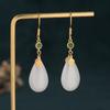Chinese-Style Hanfu Cheongsam Chalcedony Tassel Earrings - Imitation Jade Retro Dangle for Women