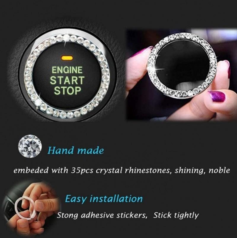 Schlüsselanhänger Diamant Aufkleber Auto Start Schalter Knopf dekorative Metallabdeckung Strass Schlüsselanhänger Auto SUV Bling Aufkleber Zubehör