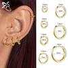 ZS 1 PC Gold Color 925 Sterling Silver Hoop Earring For Women Girls 4-10MM Round Earrings Helix Cartilage Rook Piercings Jewelry