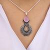 Natural Rose Chalcedony Gemstone 925 Sterling Silver Handmade Oxidize Jewelry Designer Pendant 1.8" For Her CP-45-17