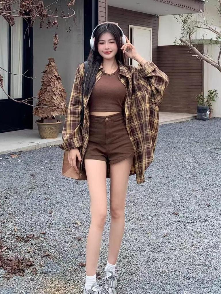 Women's Plaid Grid Long Sleeve Cardigan - Thin, Retro, Loose Fit for Spring/Summer