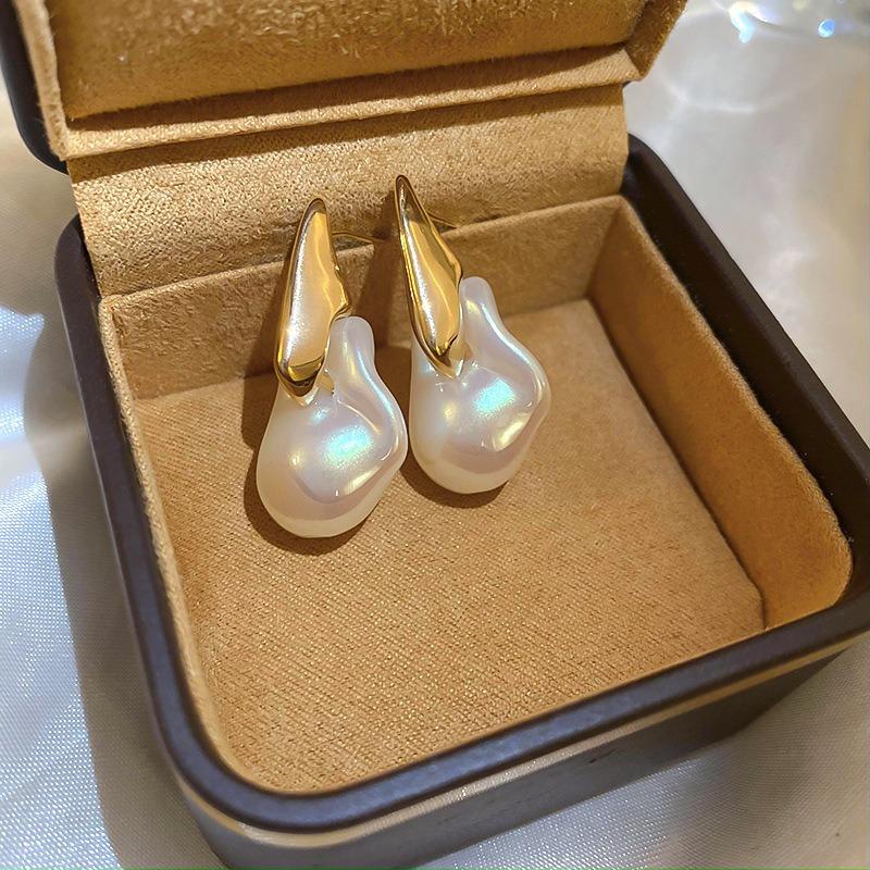 French Silver Needle Diamond Pearl Pendant Earrings Light Luxury Delicate Personality Earrings Design Sense Niche Earrings Women