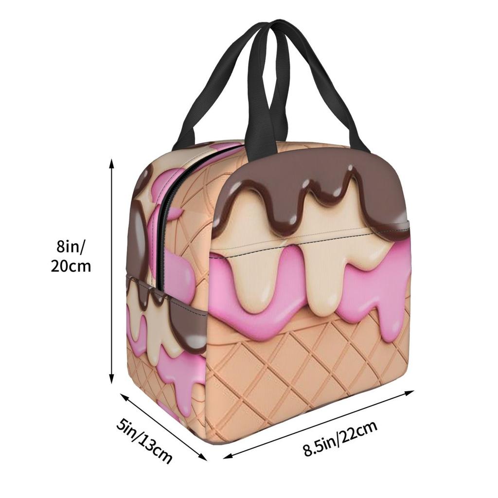 Strawberry Ice Cream Insulated Lunch Bag for Women Kids Portable Food Boxes Thermal Lunch Box Tote