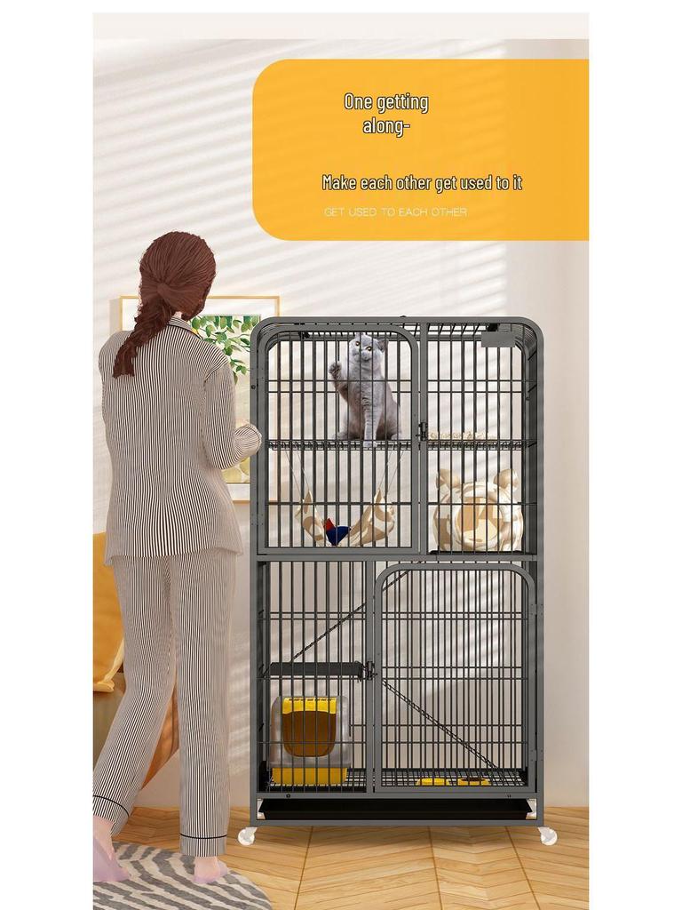 Large Double-Layer Indoor Cat Villa: Space-Saving, Portable Cage with Nest