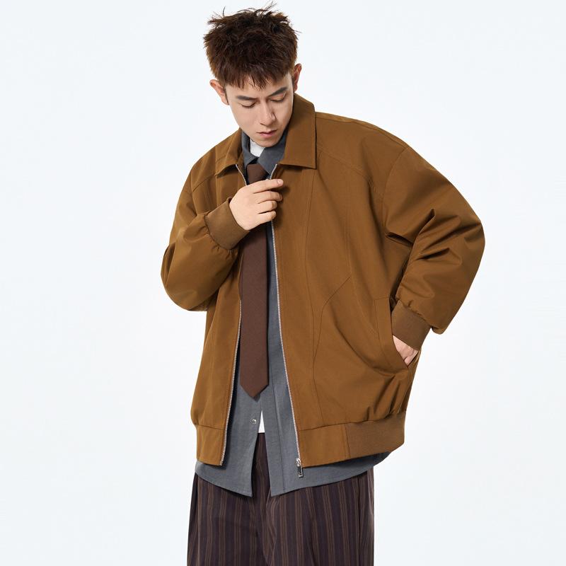 Coat Men's Lapel Jacket Autumn and Winter High Street Handsome Joker Solid Color Loose Casual.