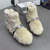 Fashion Women Mink Fur Flat Casual Shoes Ankle Winter Warm Snow Boots Crystal Decor Outside Footwear Short Boots Black