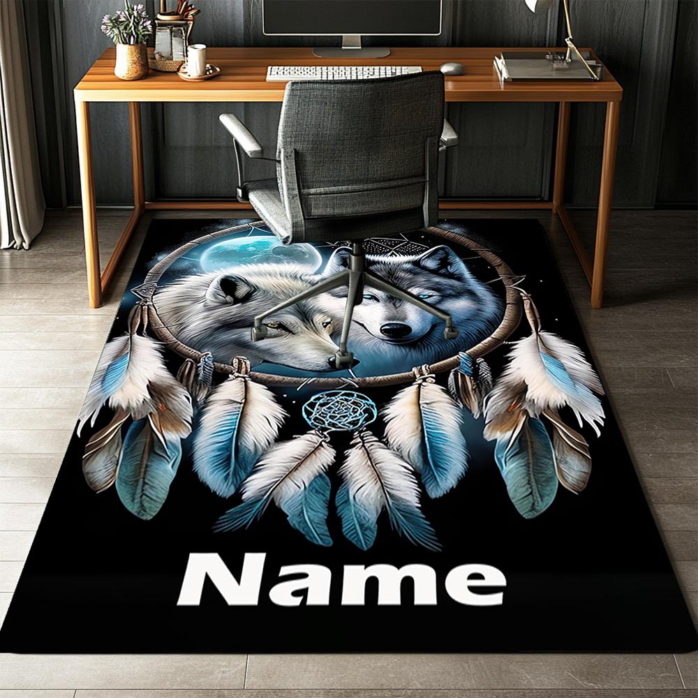 Custom Name Wolf Printed Carpet,Rug for Office Chair Living Room Bedroom Kitchen Room Decor Gifts.