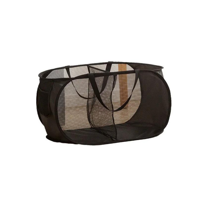 Durable Collapsible Laundry Basket, Mesh Pop Up Laundry Hamper With Side Pocket, Foldable Clothes Storage Hamper With Reinforced