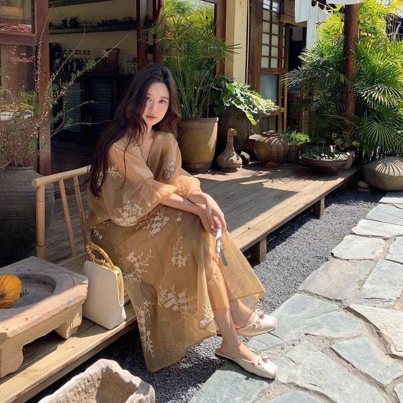 JK&JS New Chinese Style Embroidered A-Line Long Dress