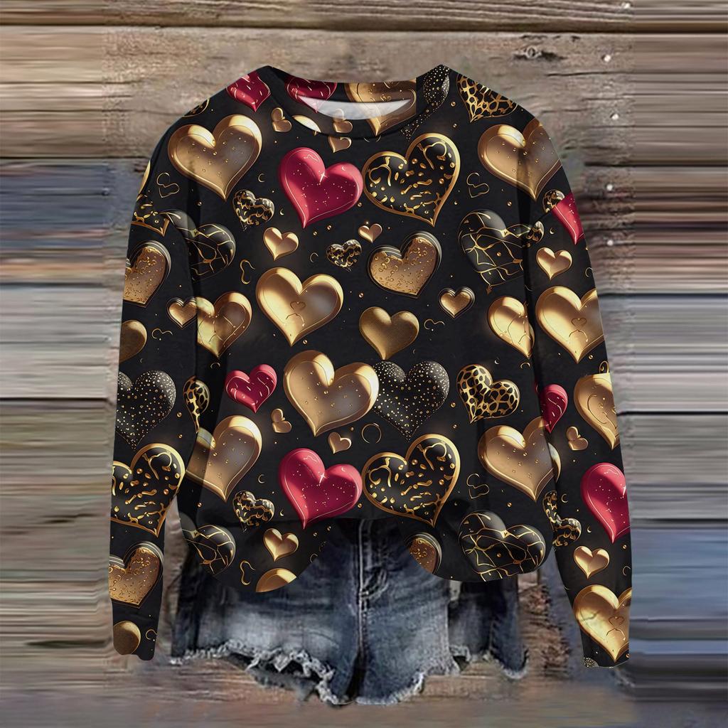 Women's Fashion Printed Long Sleeve Loose Round Neck Sweatshirt Top Fall