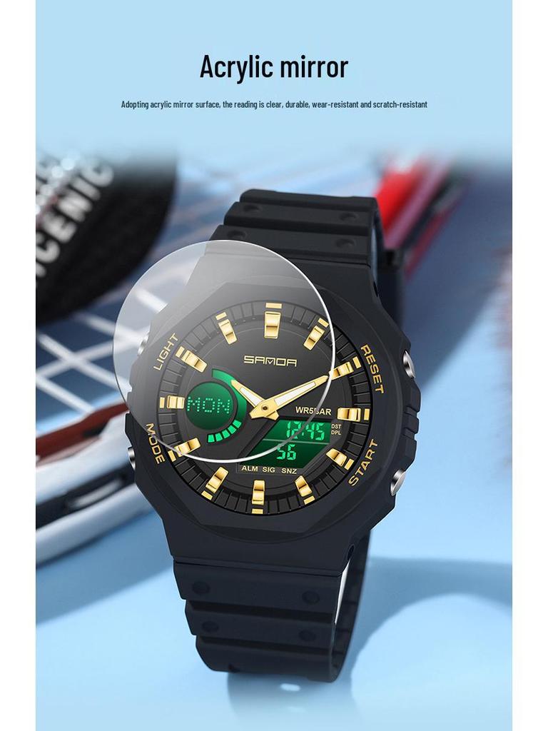 Sanda Dual Display Koreanischer Stil Wasserdicht Multifunktionale Studentenuhr