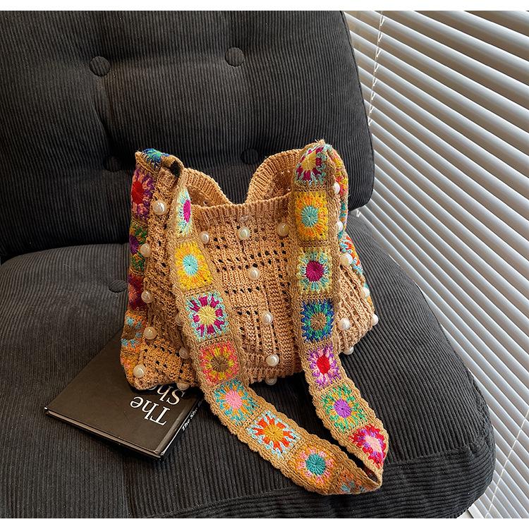 Neue personalisierte gewebte Blume Perlendekoration Schultertasche Umhängetasche Tragetasche Damentasche Mode