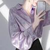 Women Shirt Lapel Long Sleeve See-through Flower Pattern Shirt Tops Single Breasted Thin Sun Protection Casual Shirt