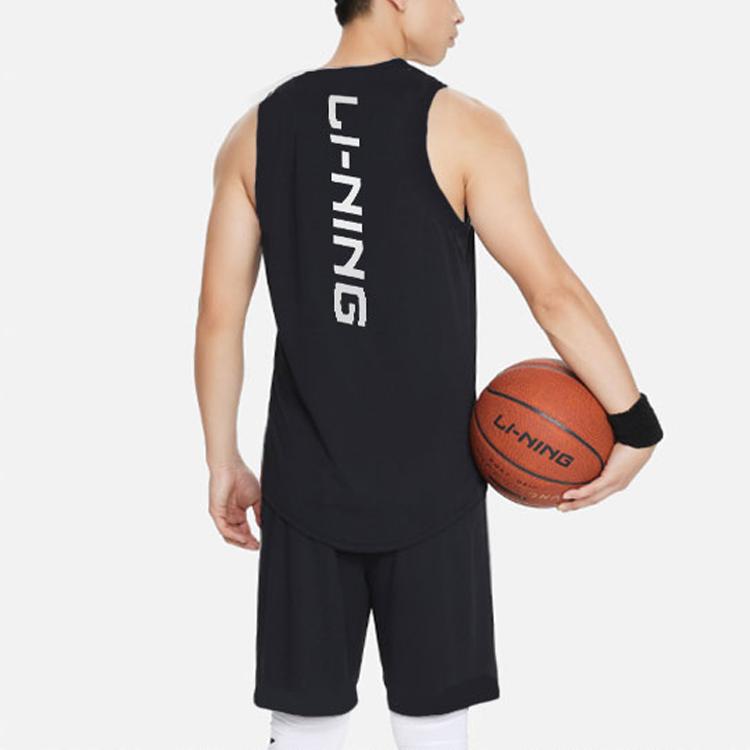 Li Ning Logo Letter Print Lightweight Quick-Dry Breathable Round Neck Basketball Vest Men Vests Black AVSS043-2