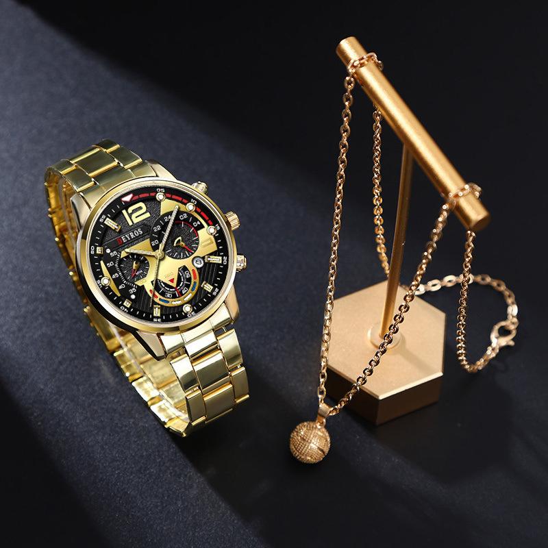 2-Piece Set Men S Watch Set Fashion Casual Quartz Watch Men S And Punk Basket Watch + necklace