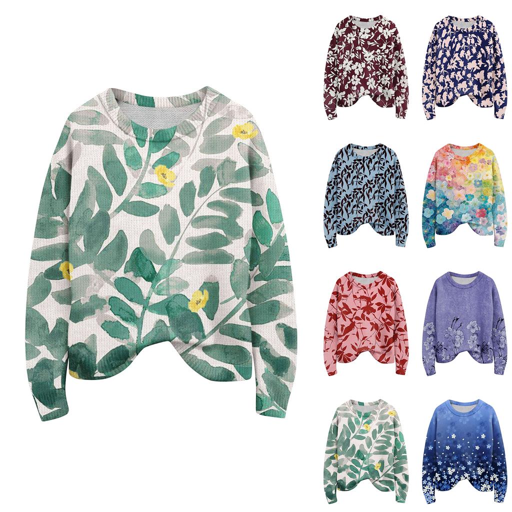 Svetry s dlouhým rukávem pro ženy s kulatým výstřihem, ležérní, roztomilý pletený svetr s potiskem, nadměrný