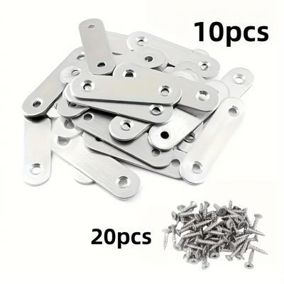 30pcs Stainless Steel Flat Mending Repair Plate Bracket Connector, Flat Straight Brace Fixing Repair Plated Joint Bracket