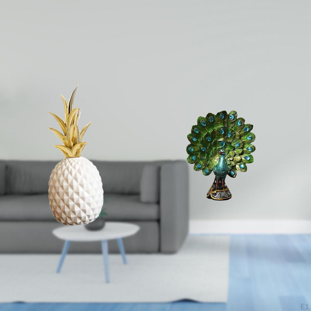 Elegant Pineapple Peacock Sculpture Artificial Figurine Decorative Ornament for Bedroom Office