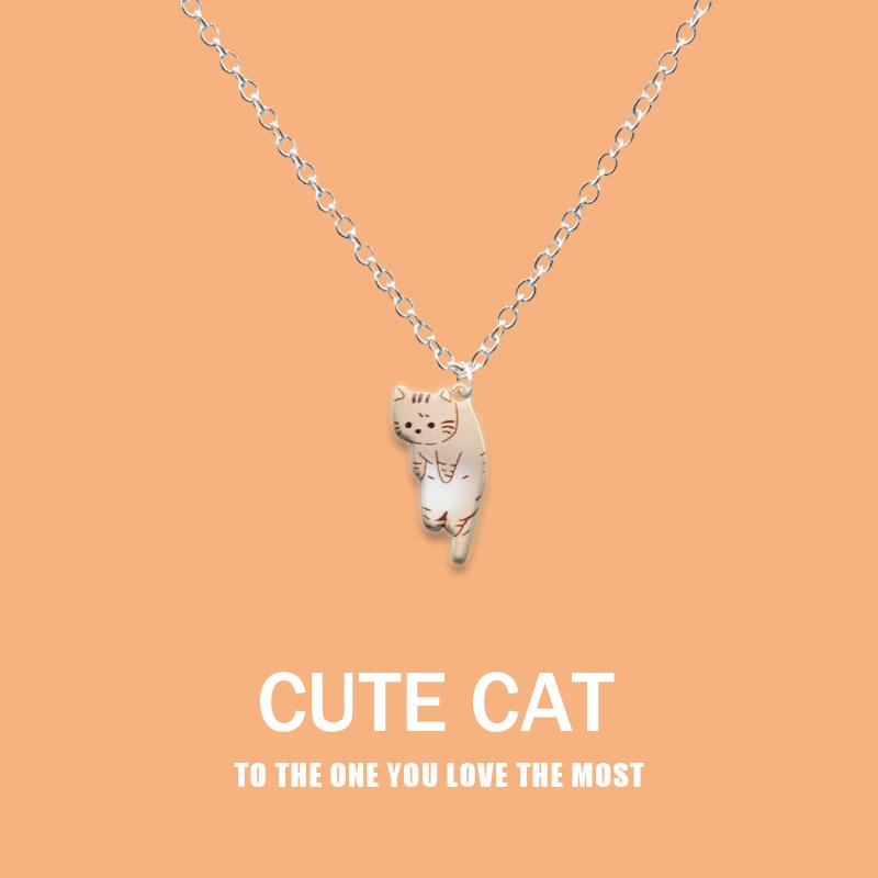New Creative Cute Cartoon Cat Pendant Necklace For Women Multi Color Kitten Metal Chain Choker Couple Friendship Party Jewelry