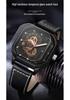 Sanda Men's Alloy Square Watch with Calendar, 30m Waterproof, Leather Strap, Luminous Quartz.