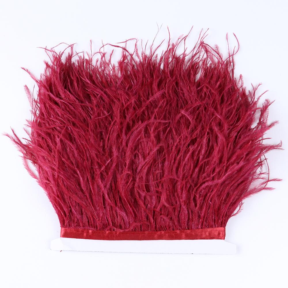 

1 Метр Отделка из Страусиных Перьев Натуральный Страусиный Пух Бахрома Лента Кружево для Свадебного Платья Вечернего Платья Швейная Декорация перо 8-10 cm бордовый