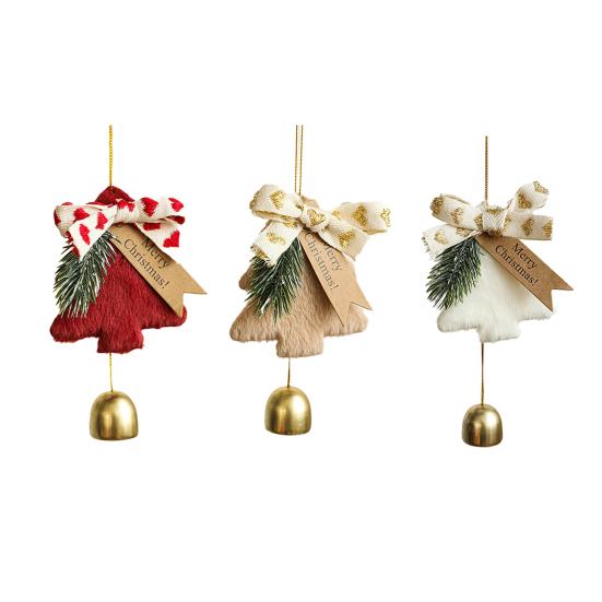 Christmas Wind Chime Ornament Plush Furry Tree Bell Pendant Decorative Doorbell Ornament for Tree Car Home Holiday Decor