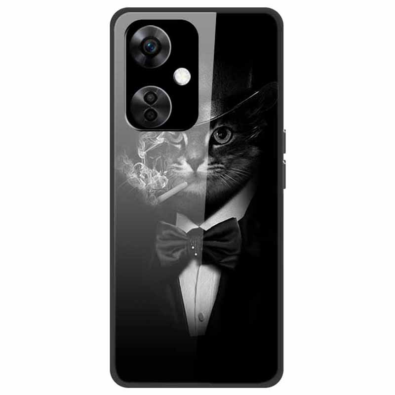 

For OnePlus Nord CE3 5G Pattern Case TPU Tempered Glass Shockproof Phone Cover Smoking Cat