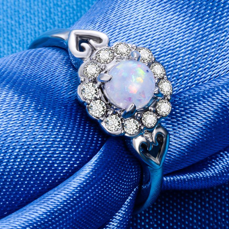 Opal Couples Rings: Heart-Shaped Diamond Gemstone Jewelry for Women, European and American Style