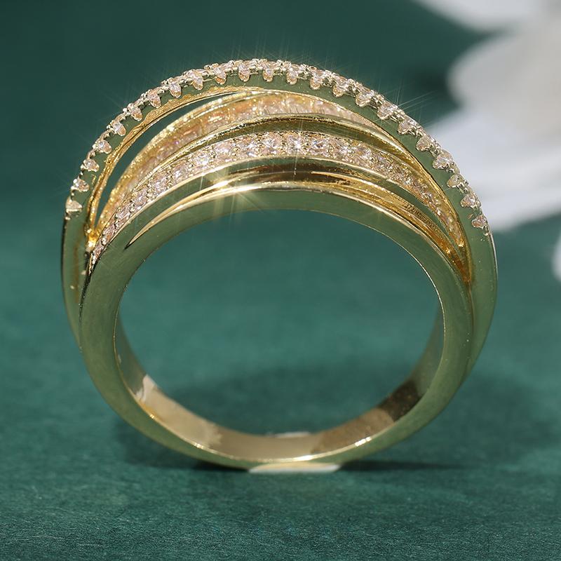 Luxury Gold Color Surround Inlaid White CZ Women's Ring Geometry Daily Wear Party Jewelry