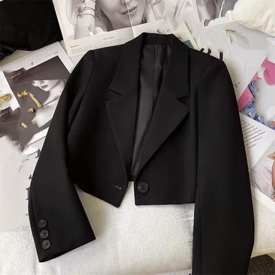 Veste de bureau à manches longues pour femmes, blazer court taille haute, business, grande taille, décontractée, couleur unie