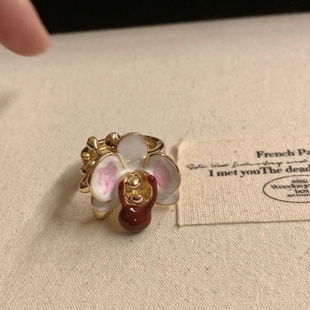 Butterfly Orchid Enamel Finger Ring Sweet French Irregular Ring Creative Drip Oil Flower Ring  Gift