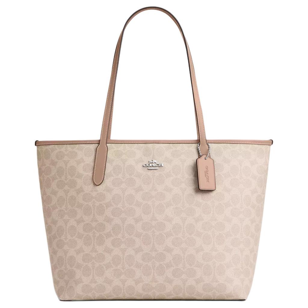 New COACH City Coated Canvas Tote Bag, Shopping Bag, Handbag Large Women's Taupe CV976-SVPWH