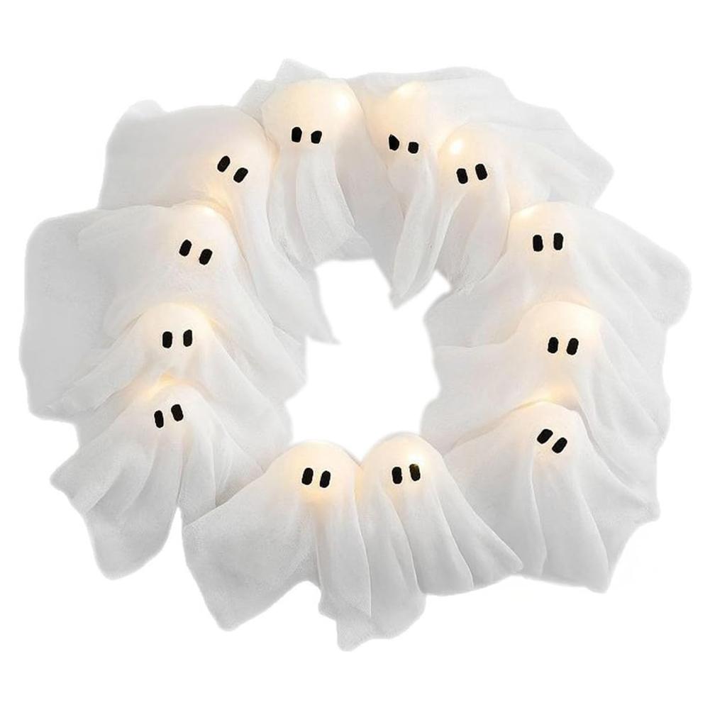

Glowing Halloween Ghost Wreath Weird Decoration for Indoor Party белый
