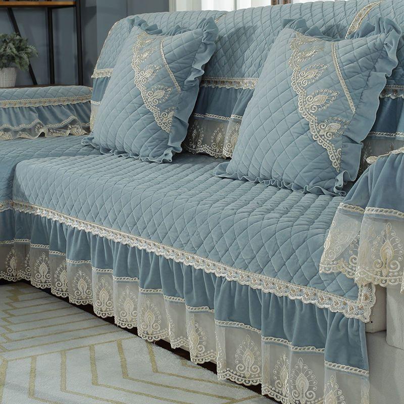 Luxury Solid Color Sofa Sets Cover Thick Sofa Slipcovers L Shaped Sofa Towel Lace Decor Couch Covers for Living Room