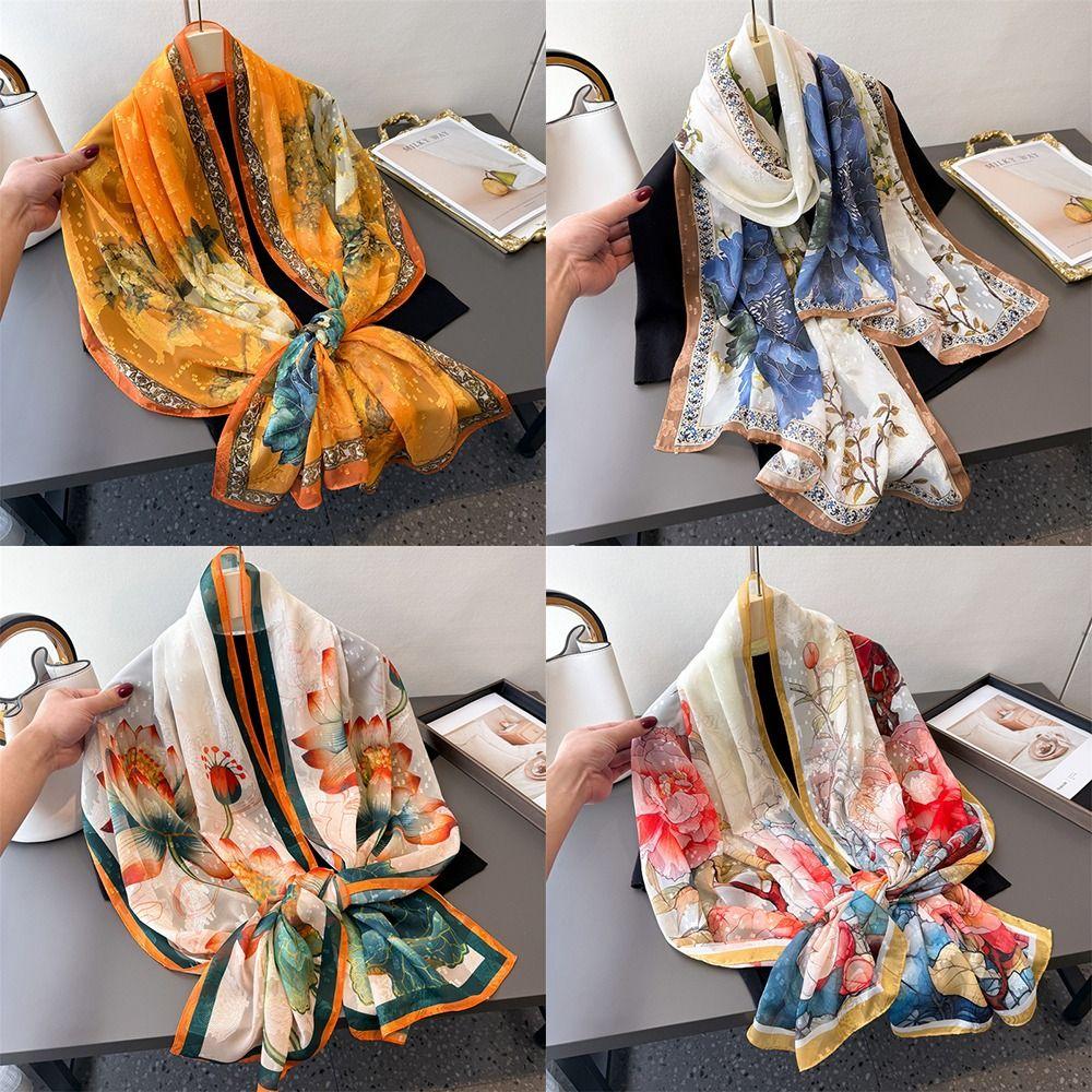 Soft Silk Scarves 180*70cm Female Shawl Wrap Fashion Women Head Scarf Summer
