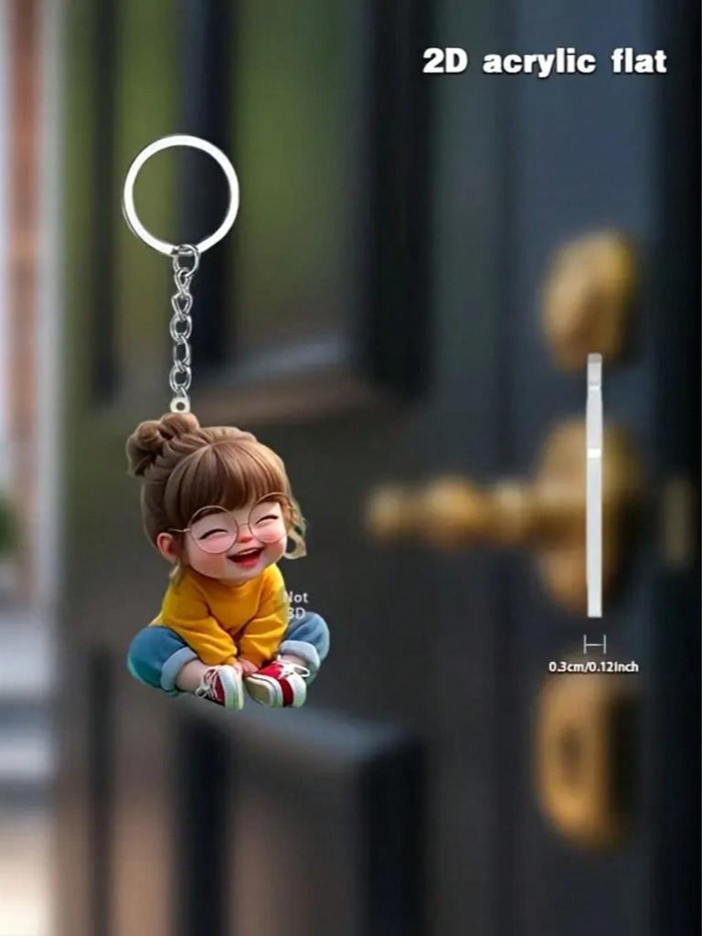 1 Cute Acrylic Girl Keychain, 2D Flat, Holiday Gift, Backpack Accessories, Key Decoration, Car Decoration, Keychain, Pendant