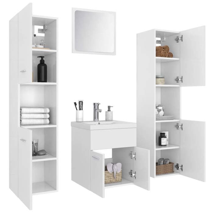 VidaXL Ensemble de Meubles de Salle de Bain Placard de Toilette Armoire de Rangement Armoire d'Evier et Lavabo Miroir Mural Blanc