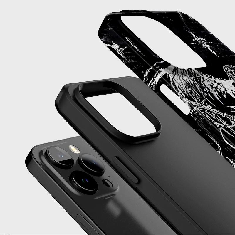 Lesklý kryt na telefon s sublimační úpravou Pevný plast + měkká skořepina TPU Černý s andělským vzorem Plně ochranný zadní kryt pro iPhone Samsung